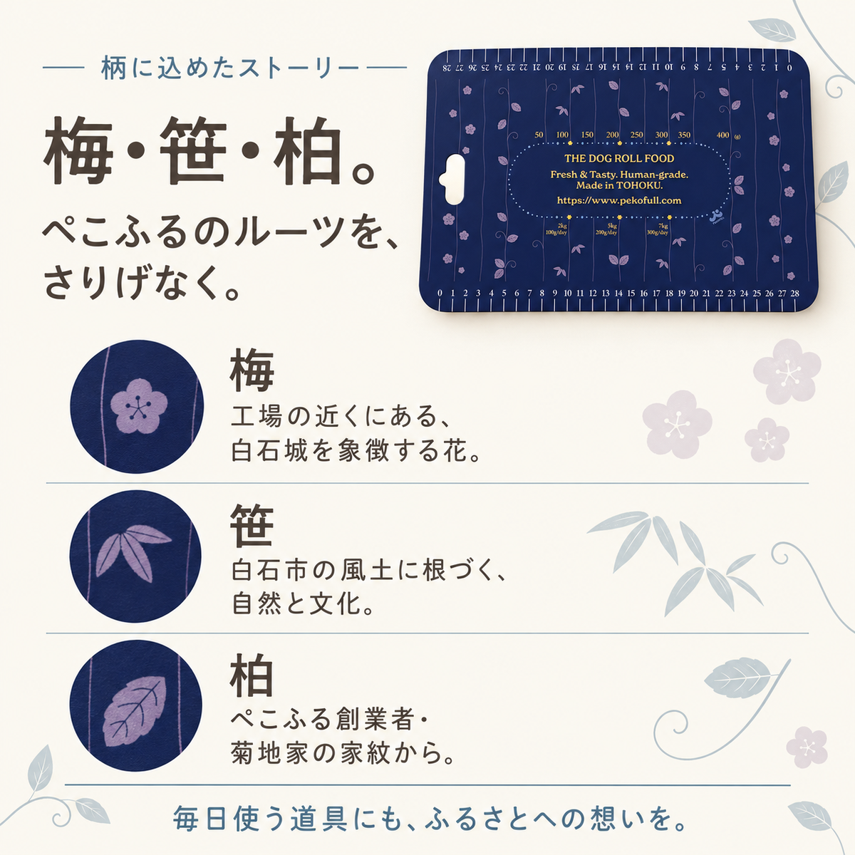 オリジナルカッティングボード|ロールフードの切り分けに便利な目盛り付き