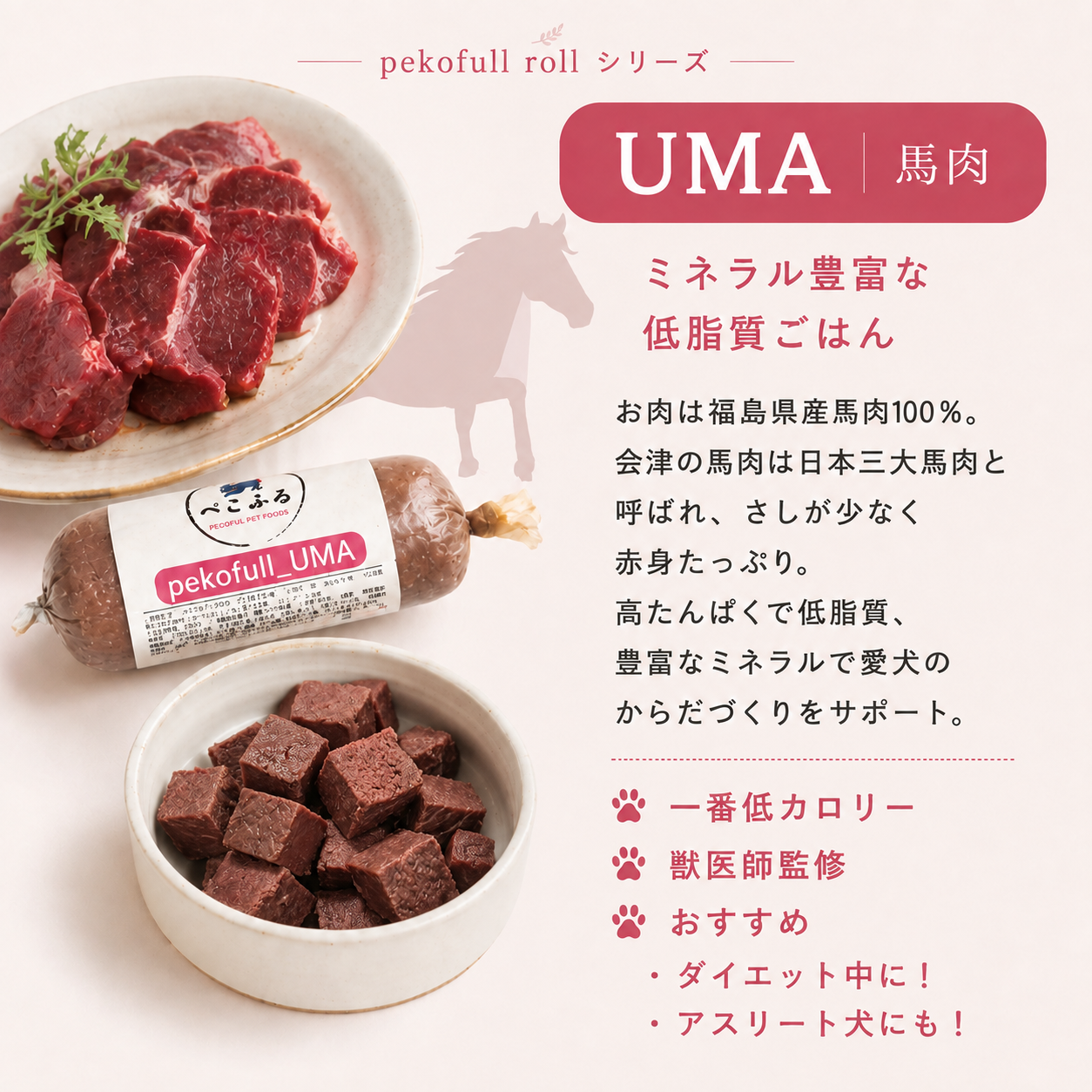 pekofull_UMA　愛犬用フレッシュロールフード（冷凍）