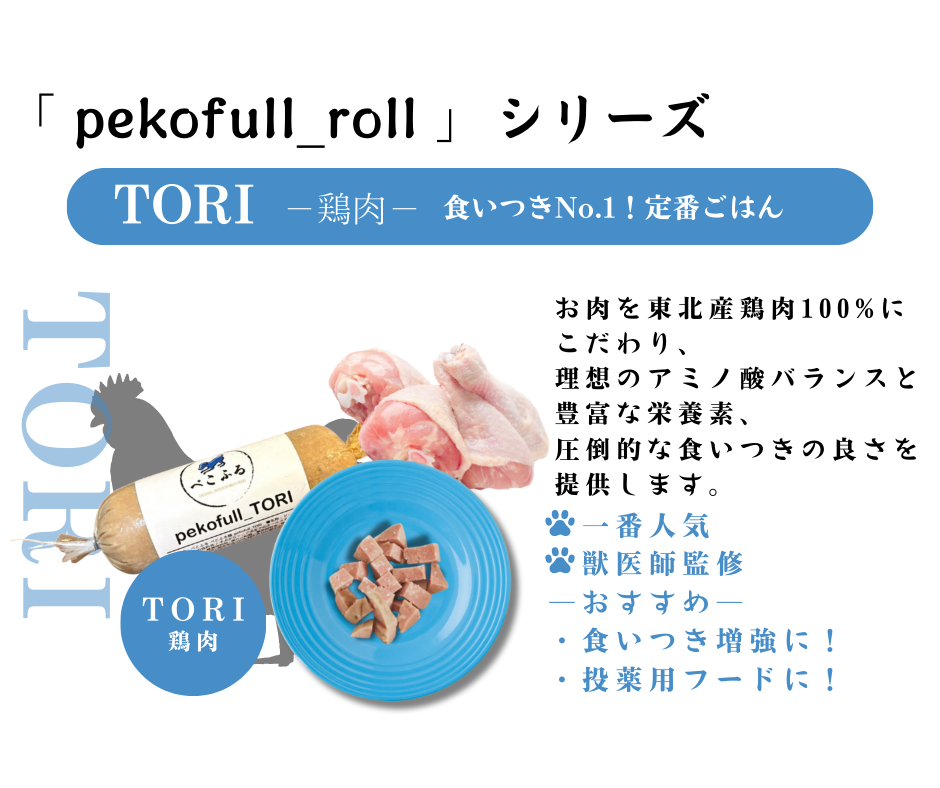 【pekofull_3本セット】 愛犬用　フレッシュロールフード（クール冷凍便）